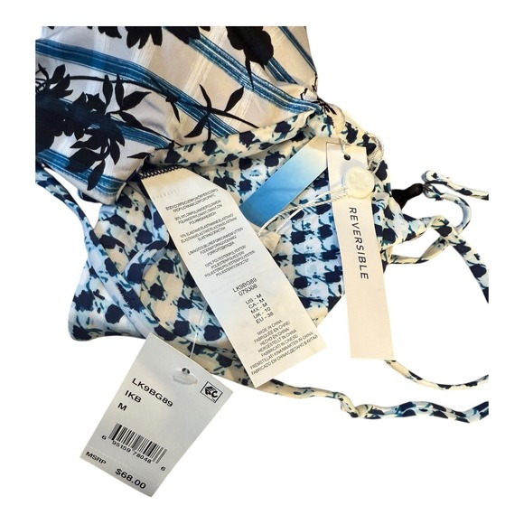 Lucky Brand Reversible Bikini Top Blue Floral Print Swimsuit Medium - Picture 3 of 3